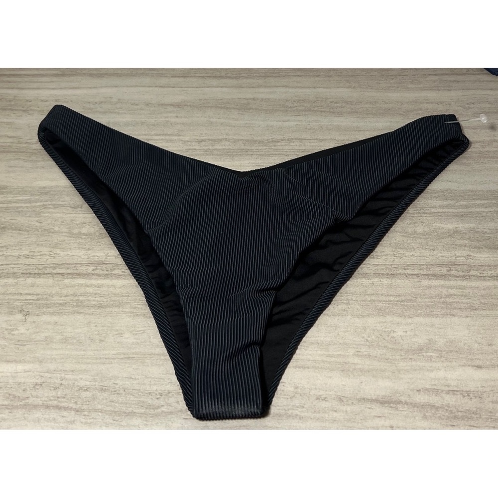 Beach Riot Classy Ribbed Black V-Style Bikini Bottoms